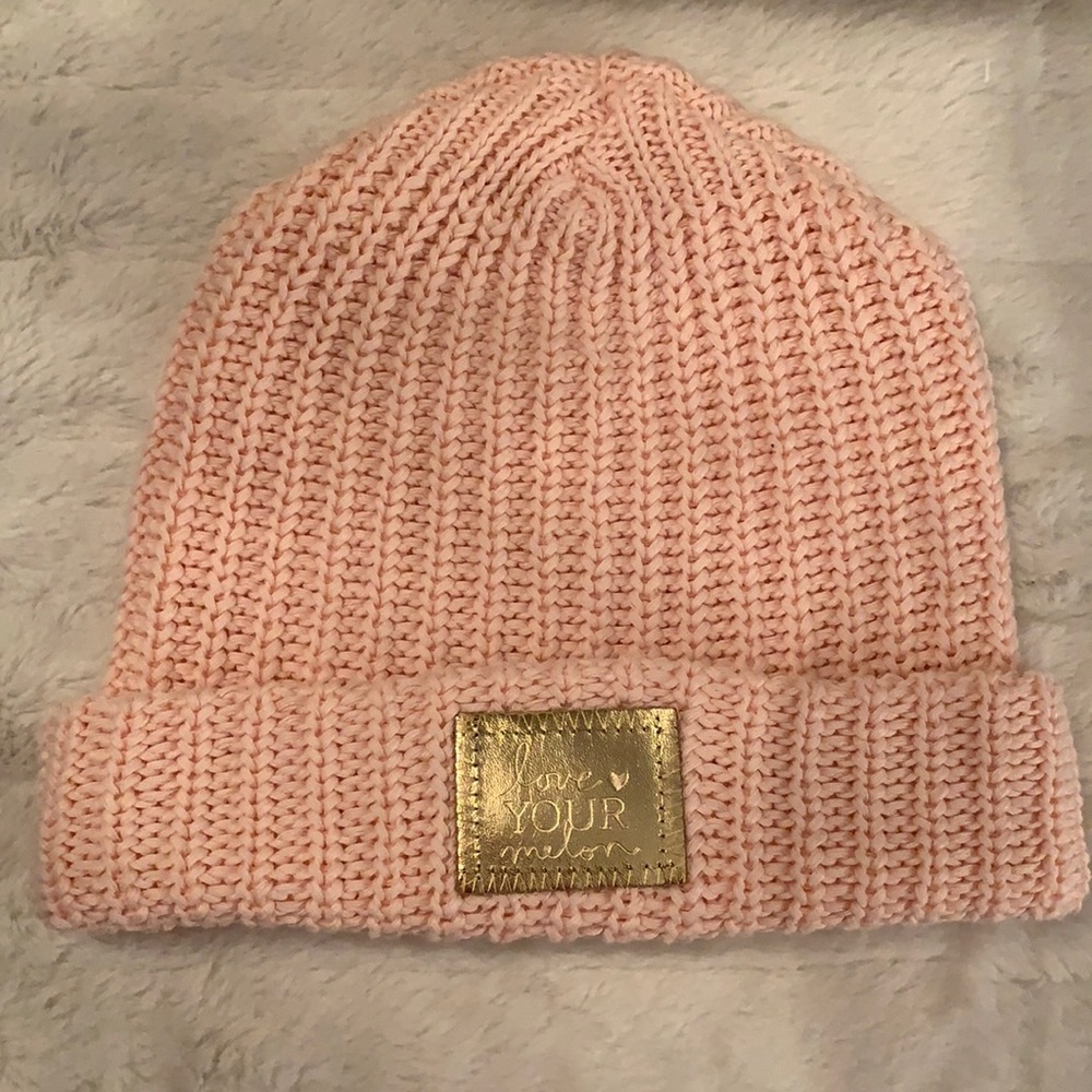 NWT Love Your Melon Beanie Hat Pink and Gold